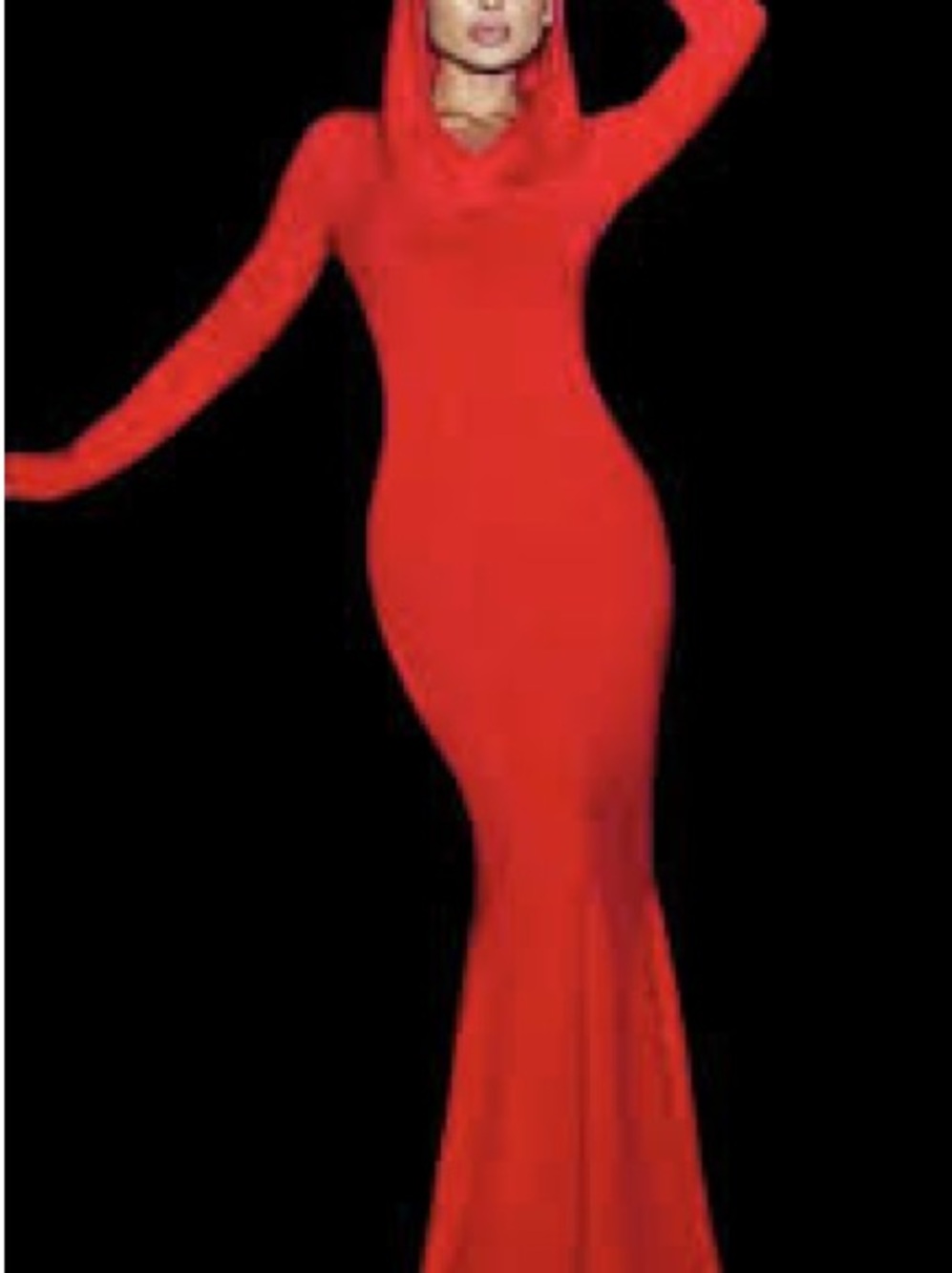 Red Long Sleeve Hooded Mermaid Dress